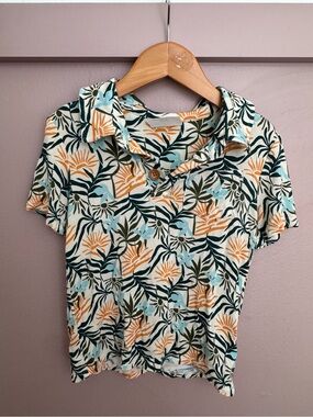 Posh Peanut x Loft bamboo Tropical Print Short-Sleeve Collared Top